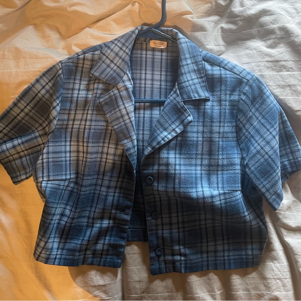 Blue Plaid crop button up